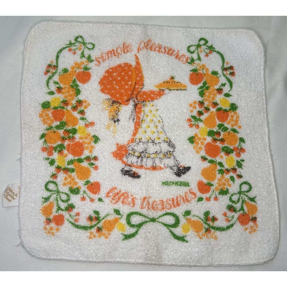 VTG 70s Holly Hobbie Orange Washcloth Simple Pleasures Cottage core Kitsch Towel